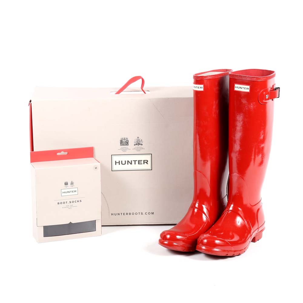 Hunter Original Tall Military Red Rain Boots and Boot Socks