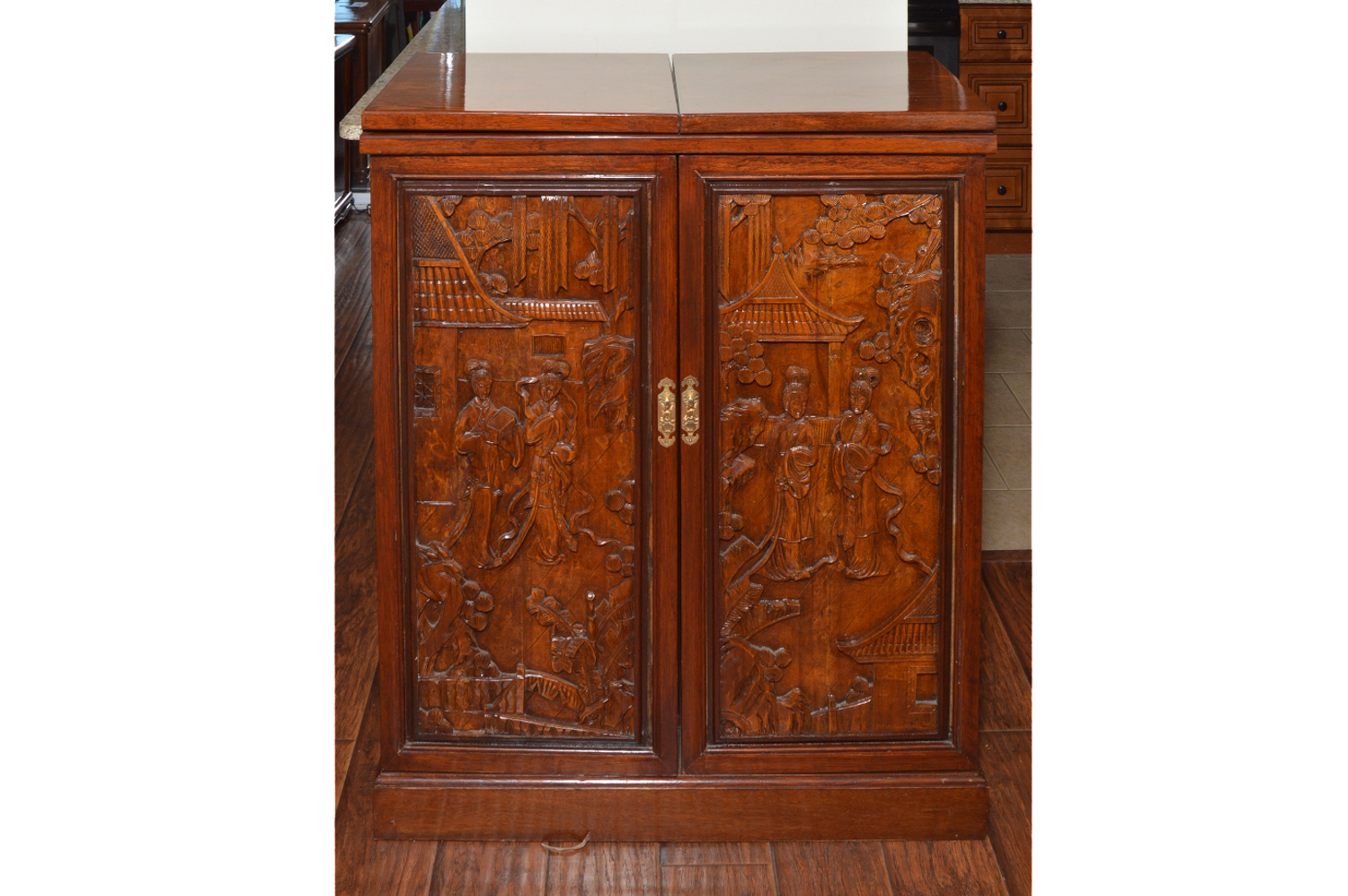 Vintage Carved Teak Chinese Bar