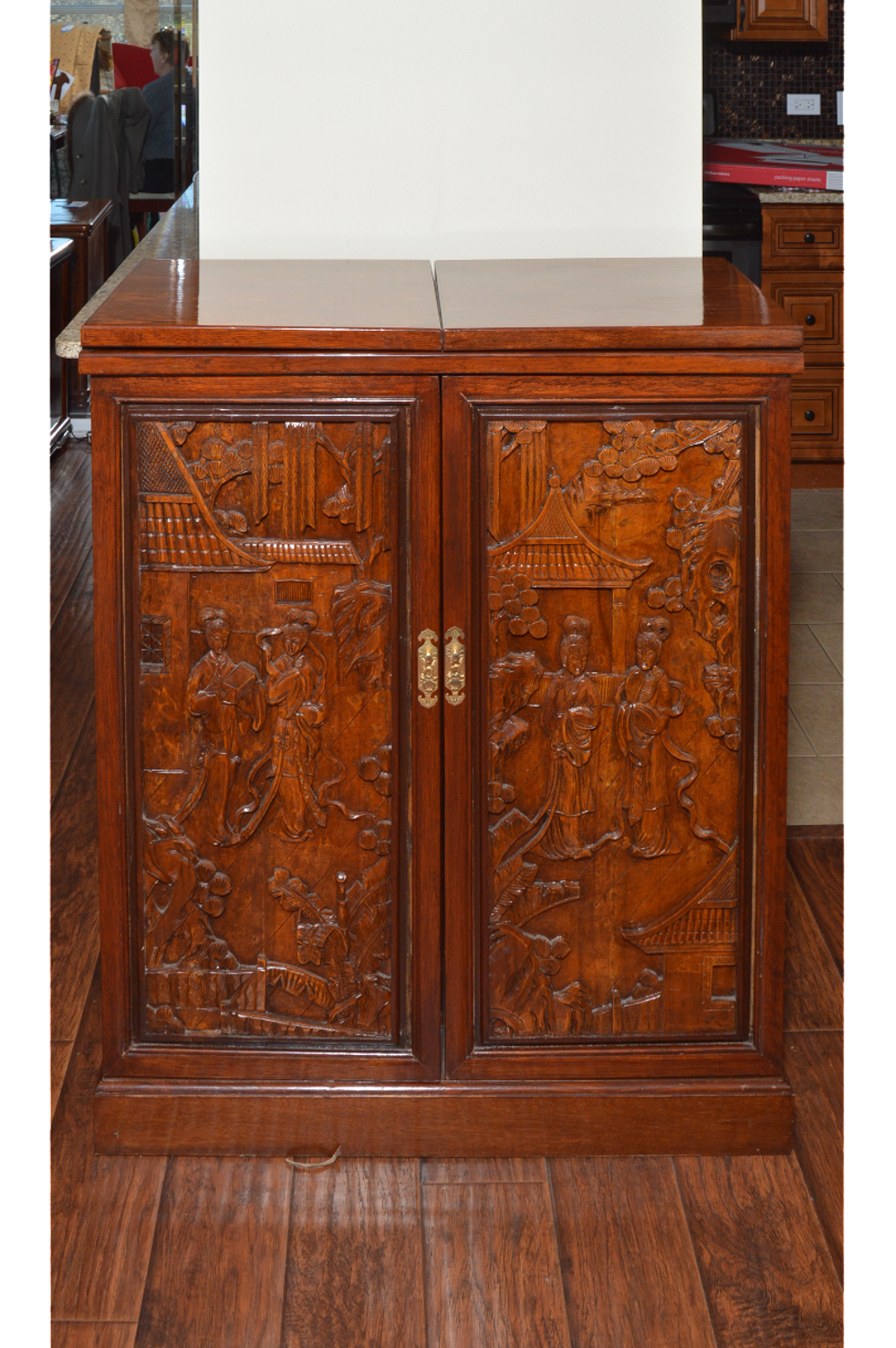 Vintage Carved Teak Chinese Bar