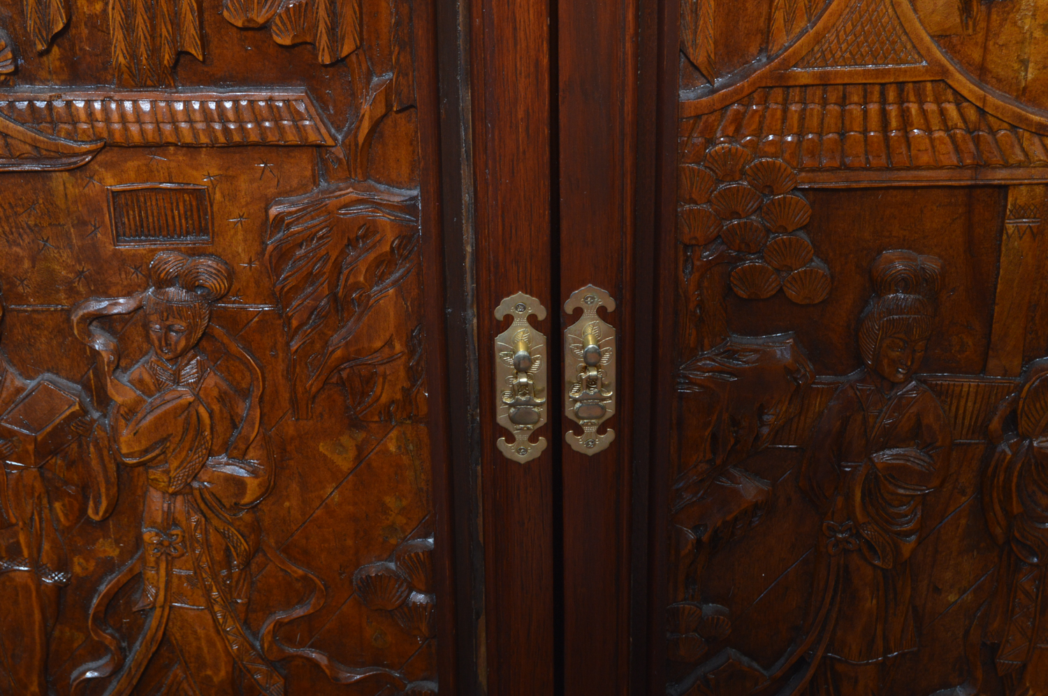 Vintage Carved Teak Chinese Bar
