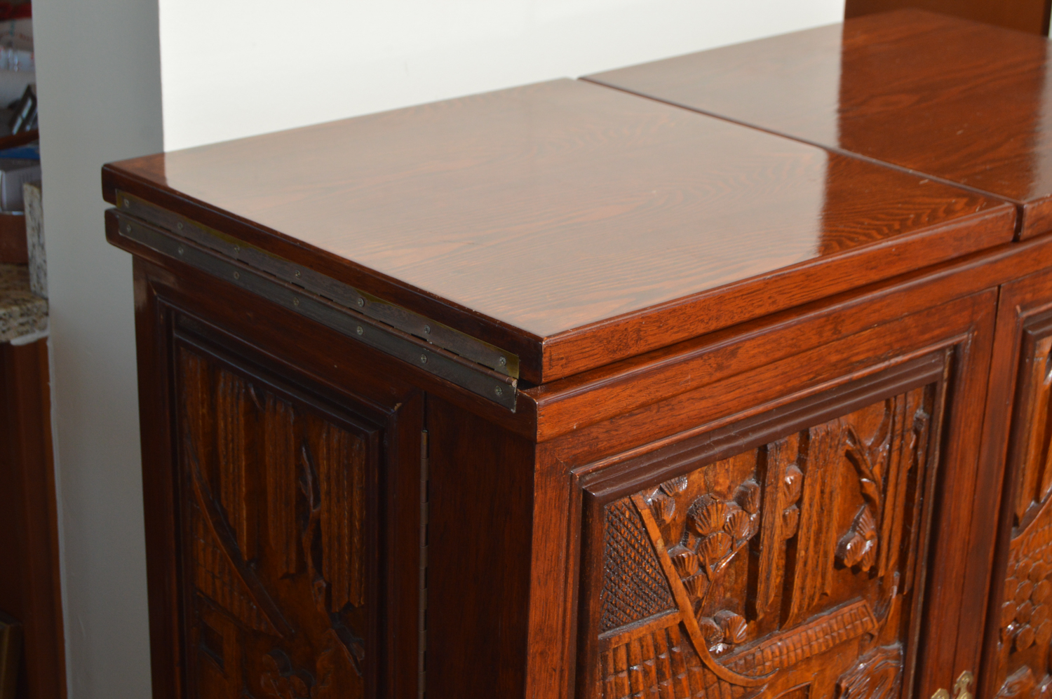 Vintage Carved Teak Chinese Bar