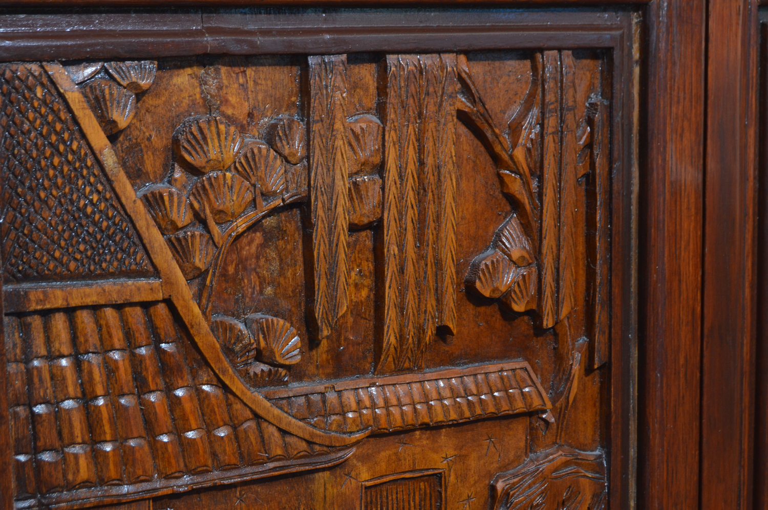 Vintage Carved Teak Chinese Bar