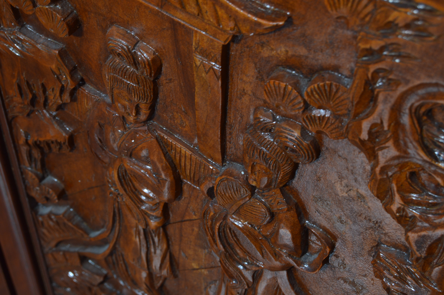 Vintage Carved Teak Chinese Bar