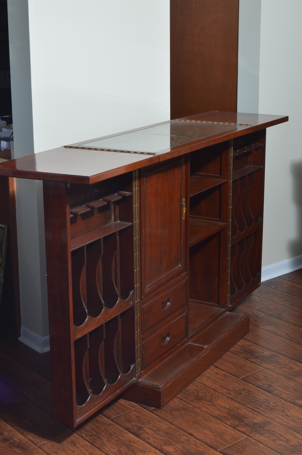 Vintage Carved Teak Chinese Bar