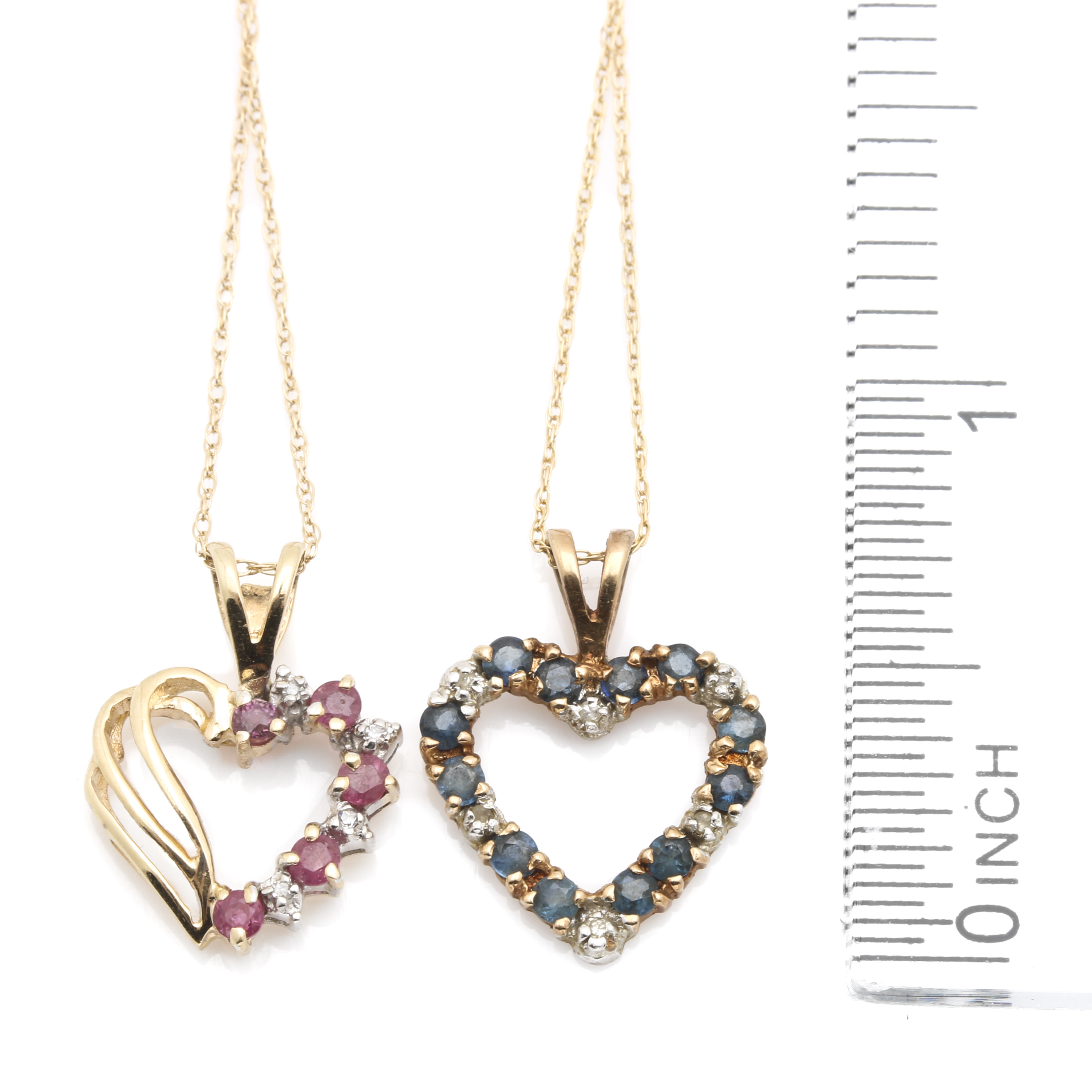10K Yellow Gold Heart Pendant Necklaces Featuring Diamonds and Gemstones
