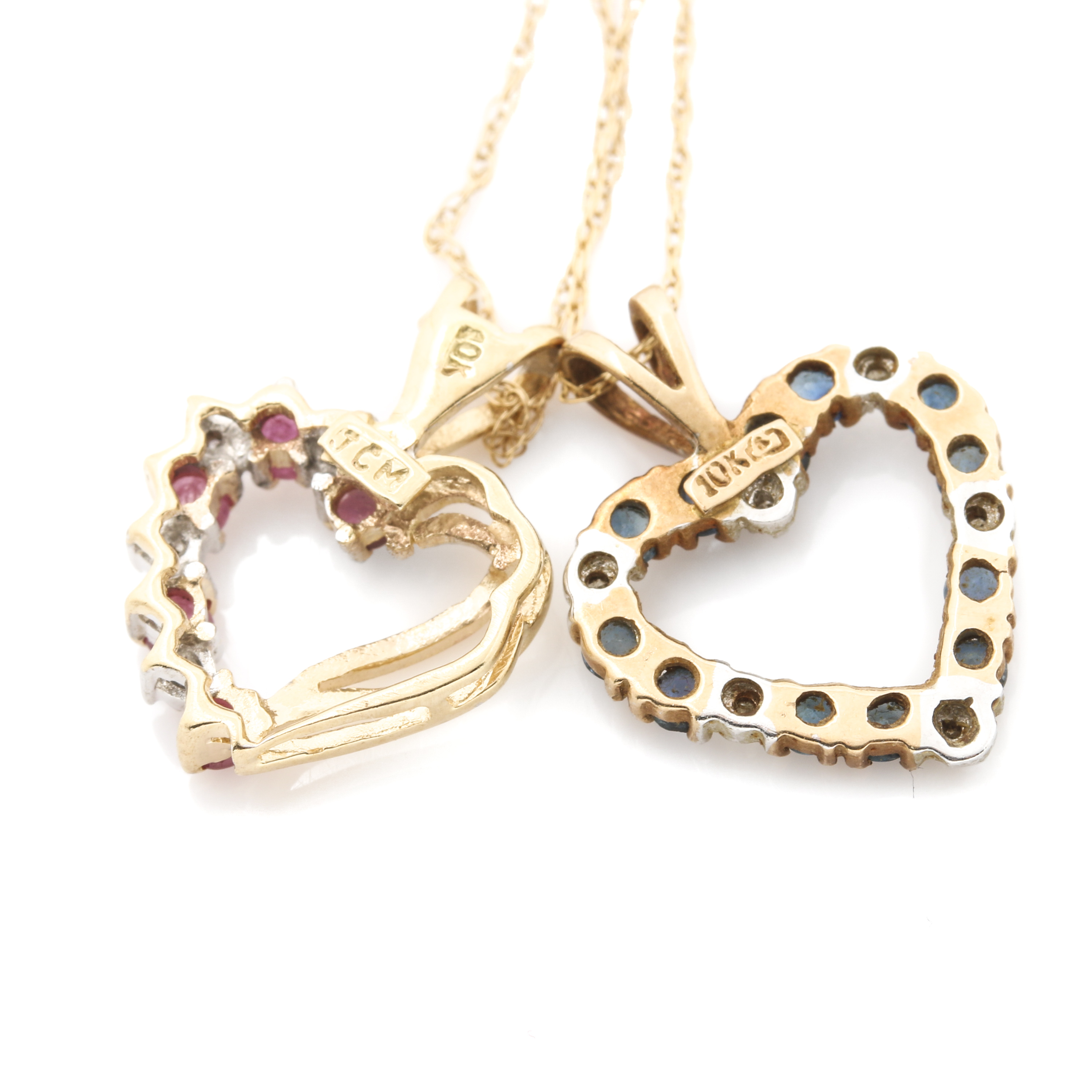 10K Yellow Gold Heart Pendant Necklaces Featuring Diamonds and Gemstones