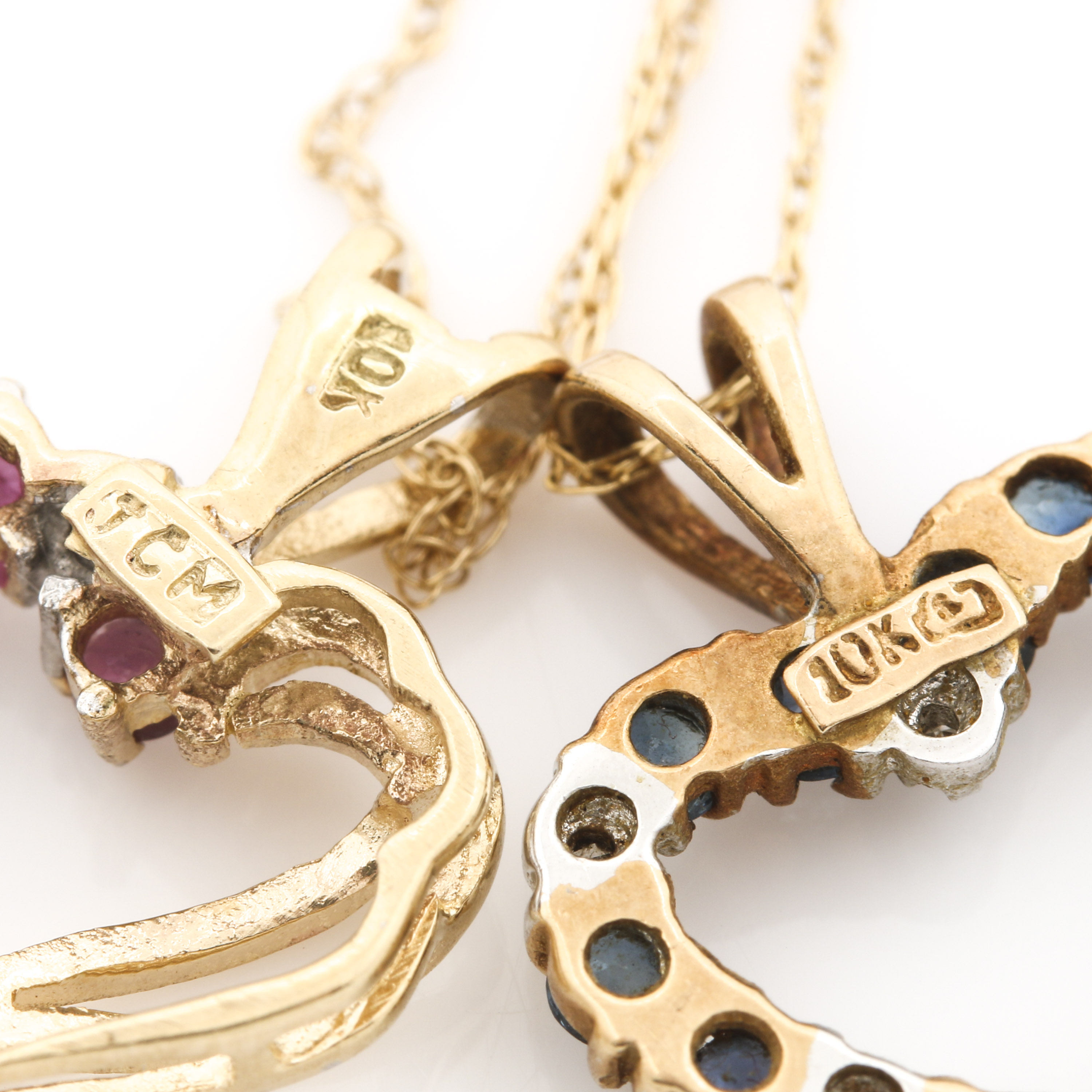10K Yellow Gold Heart Pendant Necklaces Featuring Diamonds and Gemstones