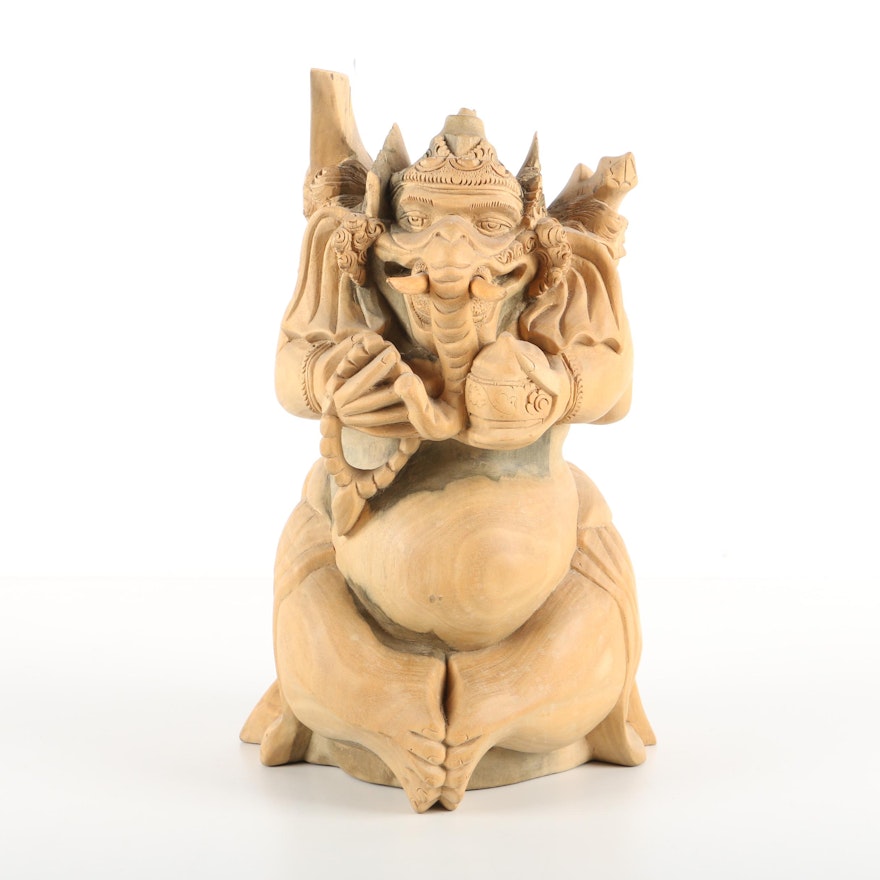 Southeast Asian Inspired Wood Carving of Ganesha