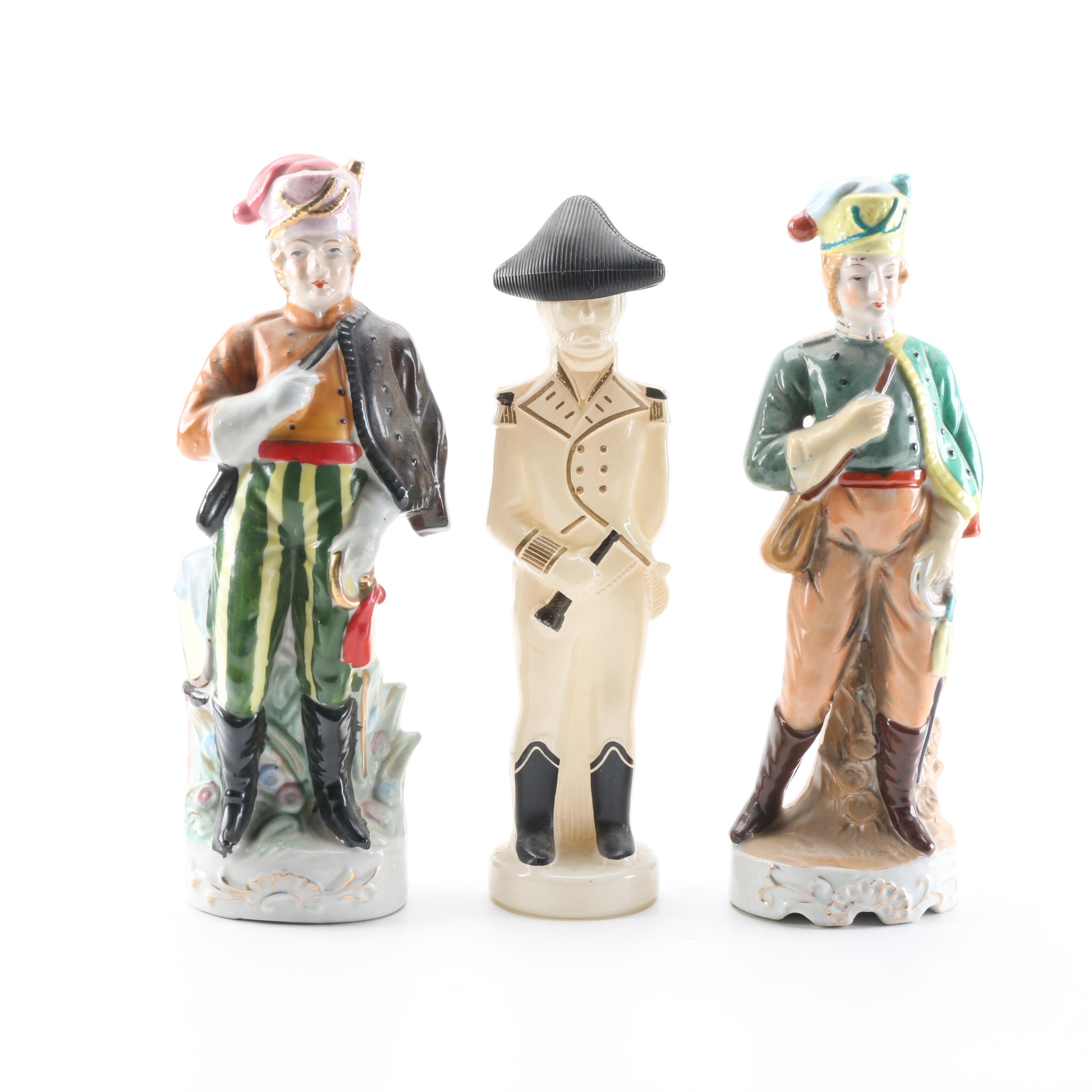 Pair of Ceramic Soldiers with Napoleonic Soldier Bottle