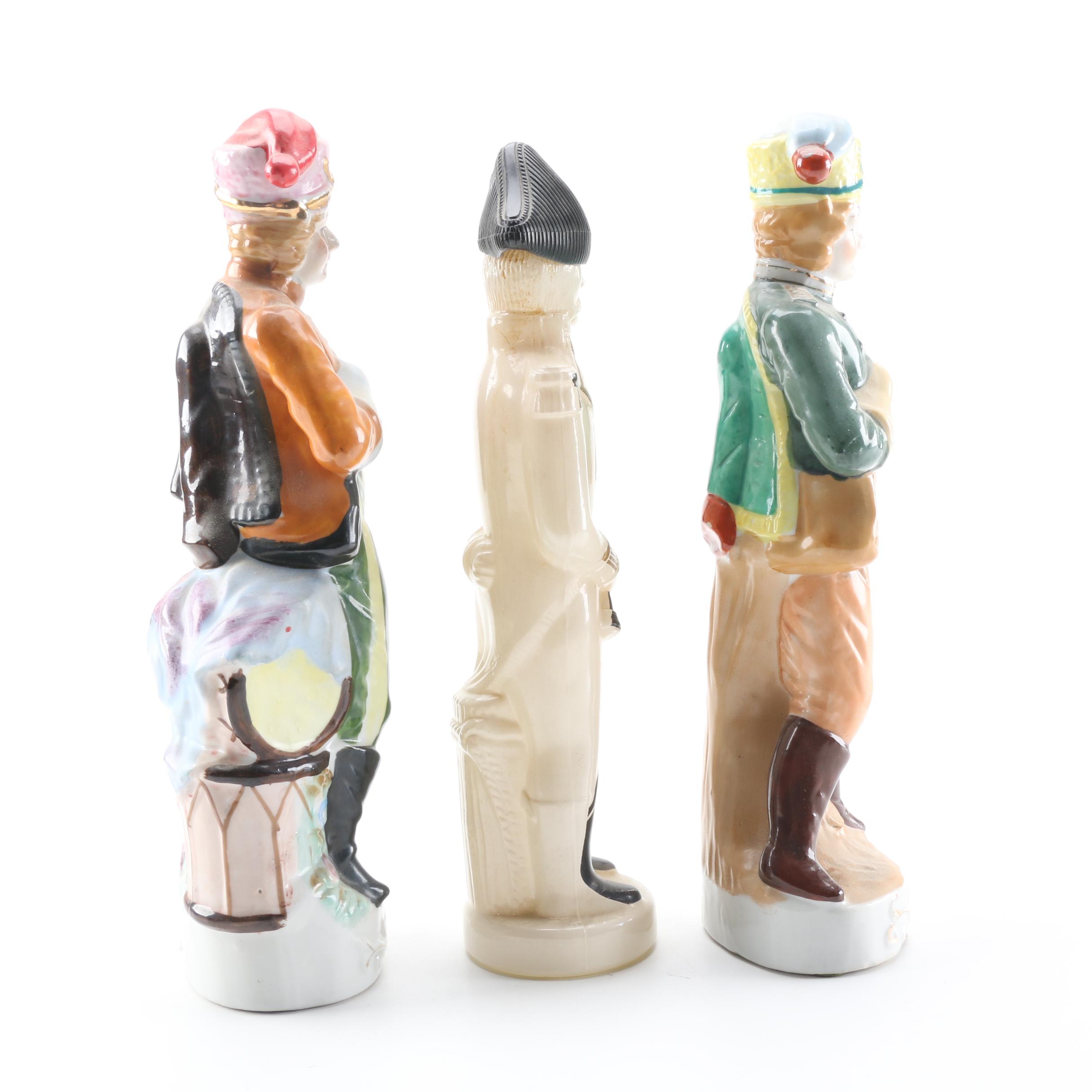 Pair of Ceramic Soldiers with Napoleonic Soldier Bottle