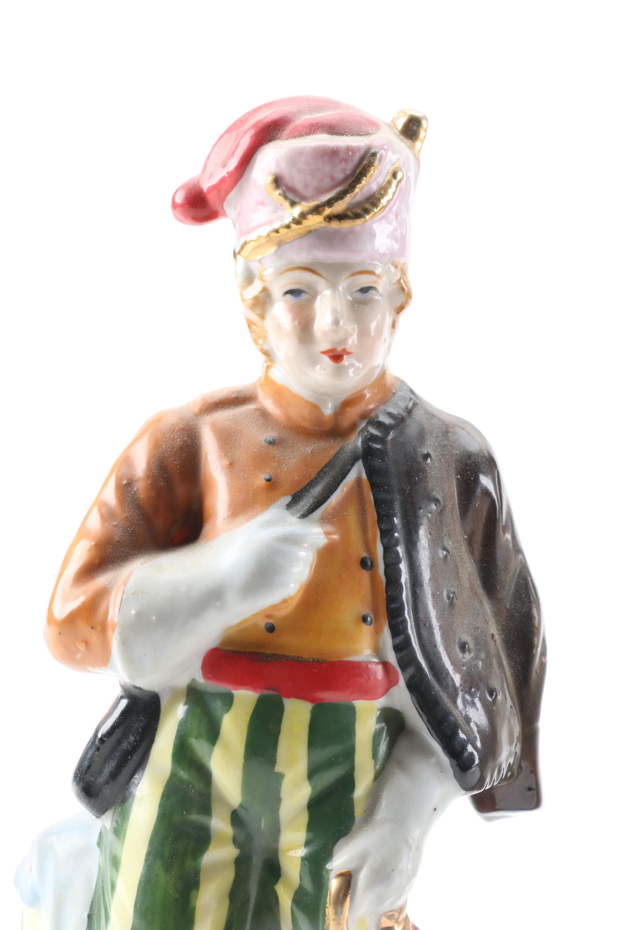 Pair of Ceramic Soldiers with Napoleonic Soldier Bottle