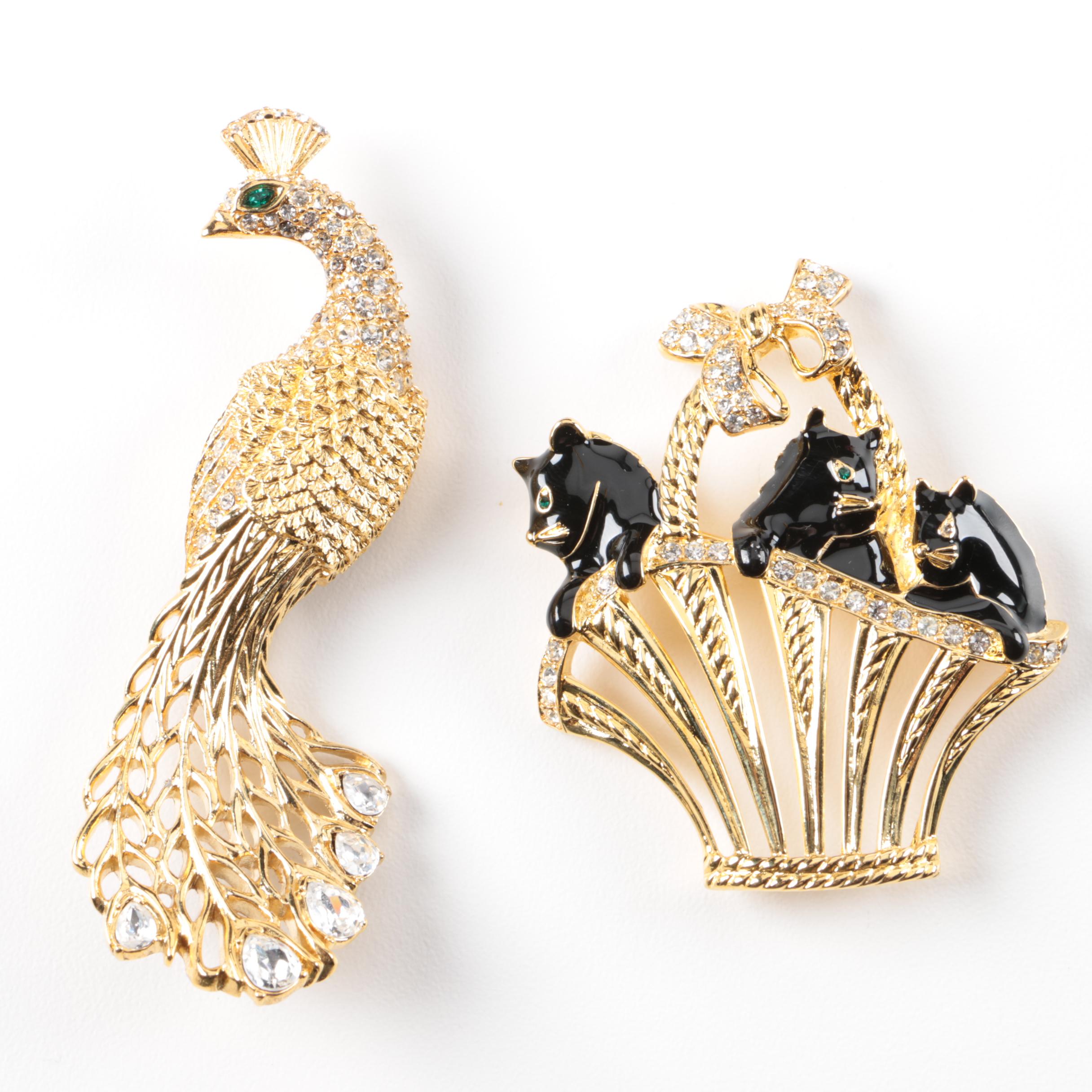 Vintage Trifari Gold Tone Animal and Insect Themed Costume Brooches