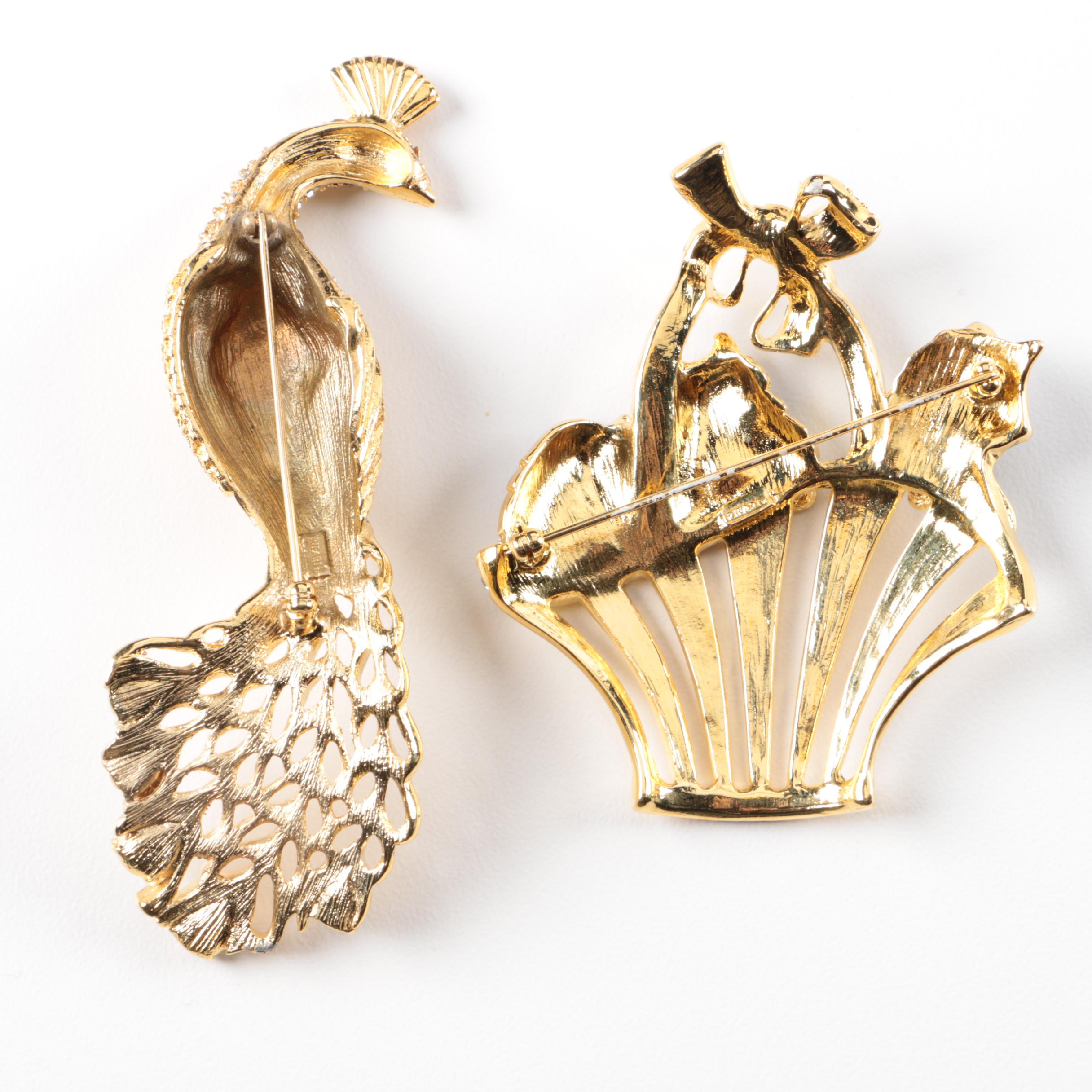 Vintage Trifari Gold Tone Animal and Insect Themed Costume Brooches