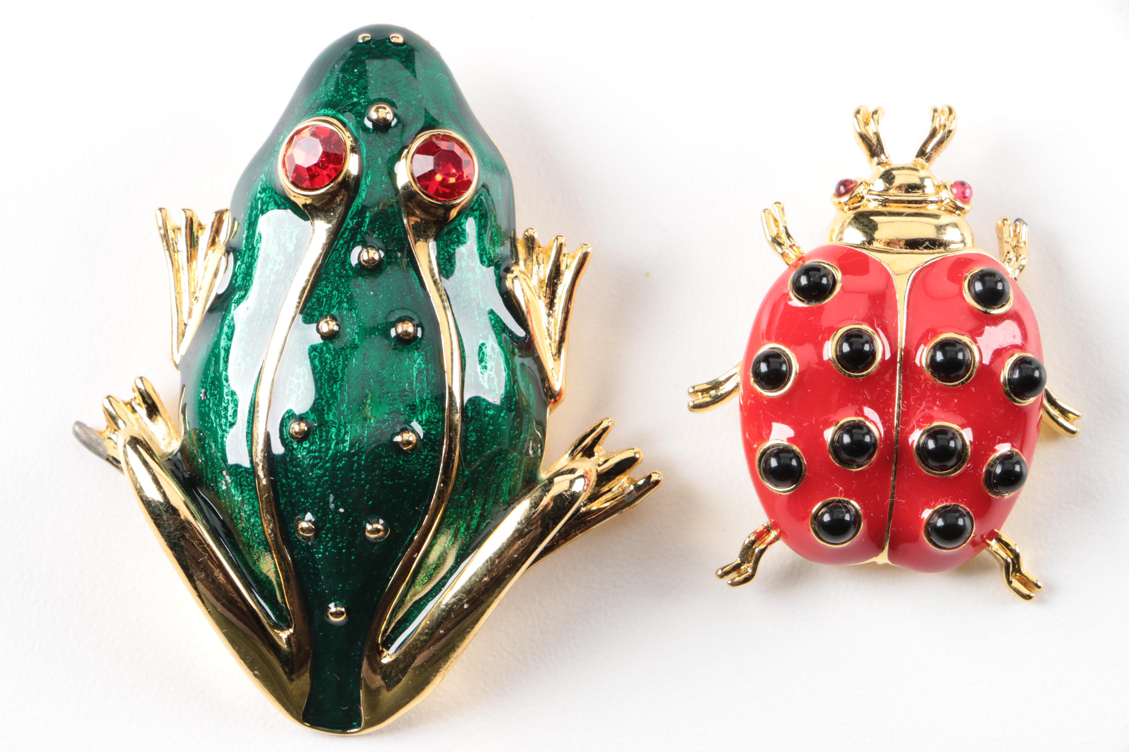 Vintage Trifari Gold Tone Animal and Insect Themed Costume Brooches