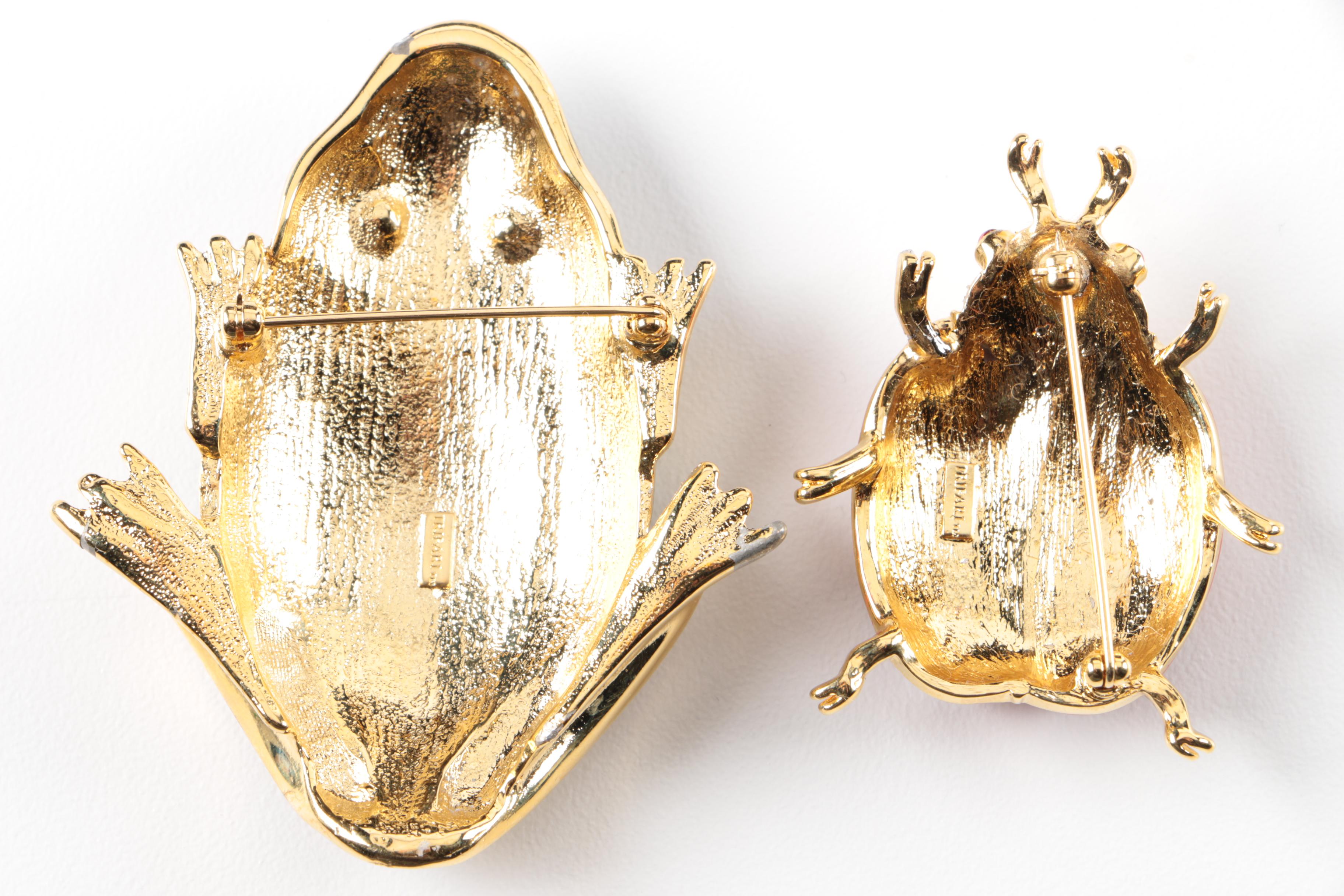 Vintage Trifari Gold Tone Animal and Insect Themed Costume Brooches