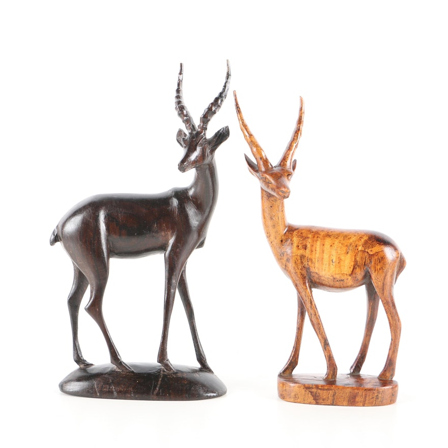 Wood Carved Antelope Figurines