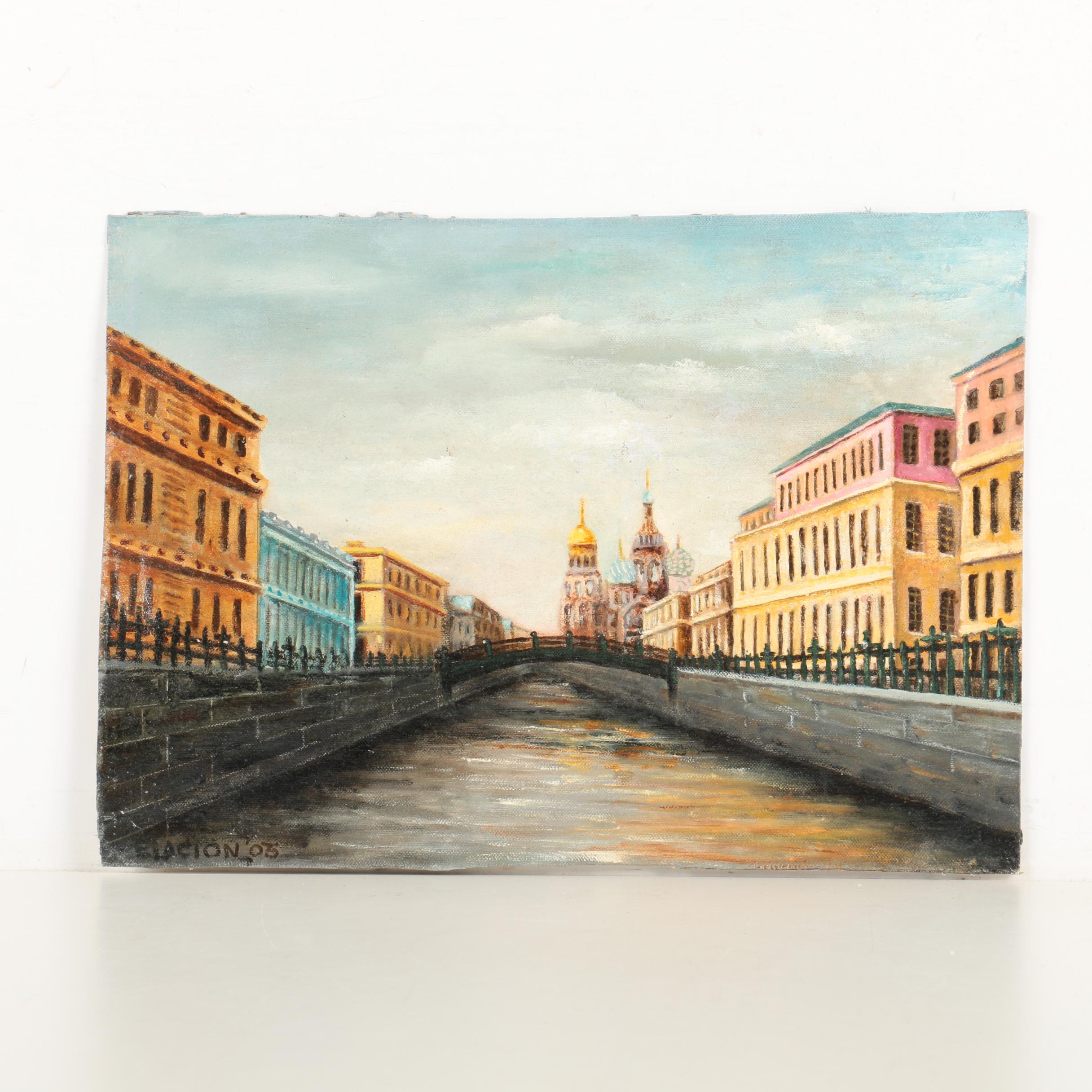 Anthony Elacion 2003 Oil Painting on Canvas of St. Petersburg Cityscape