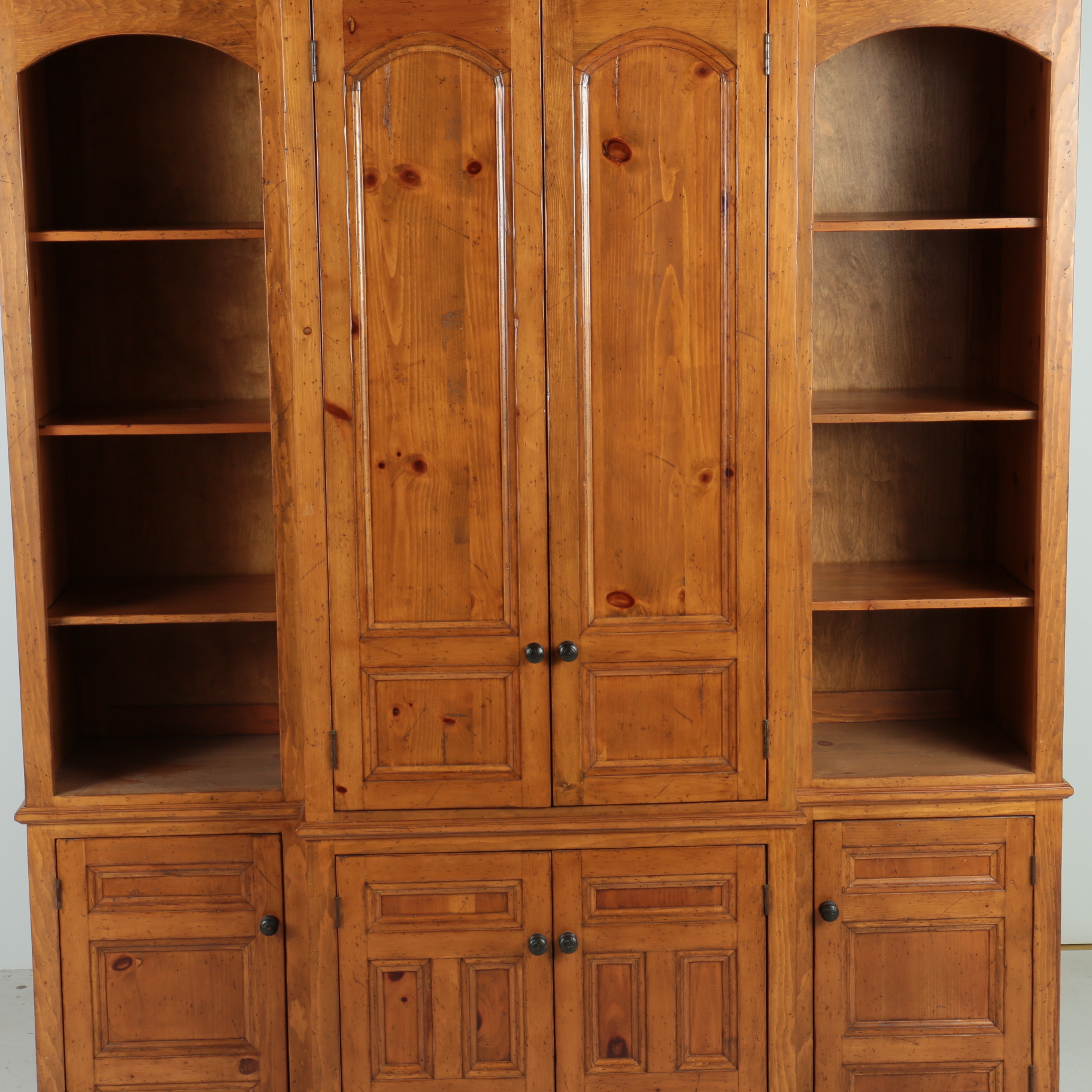 Large Pine Breakfront Media Cabinet