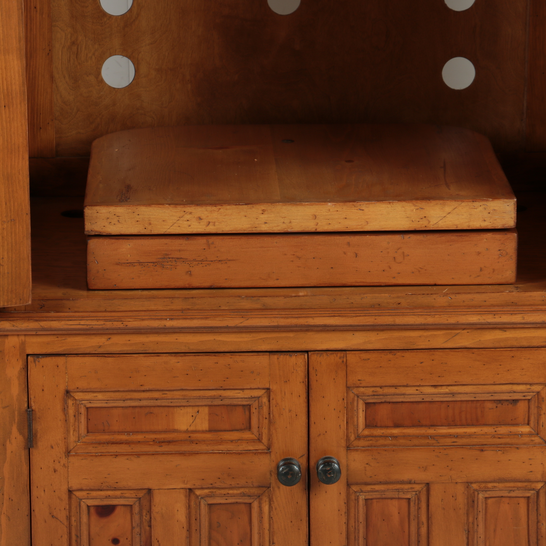 Large Pine Breakfront Media Cabinet