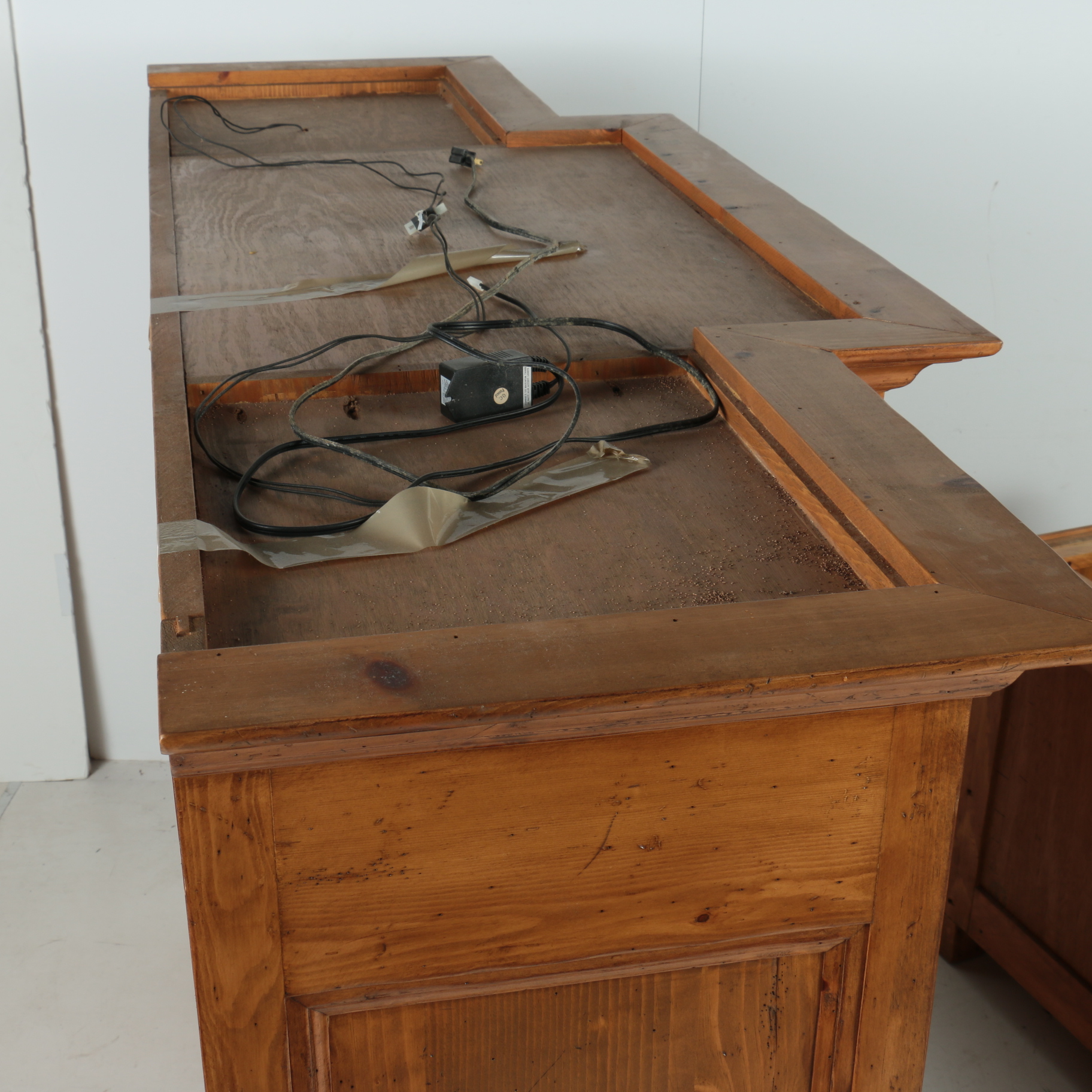 Large Pine Breakfront Media Cabinet