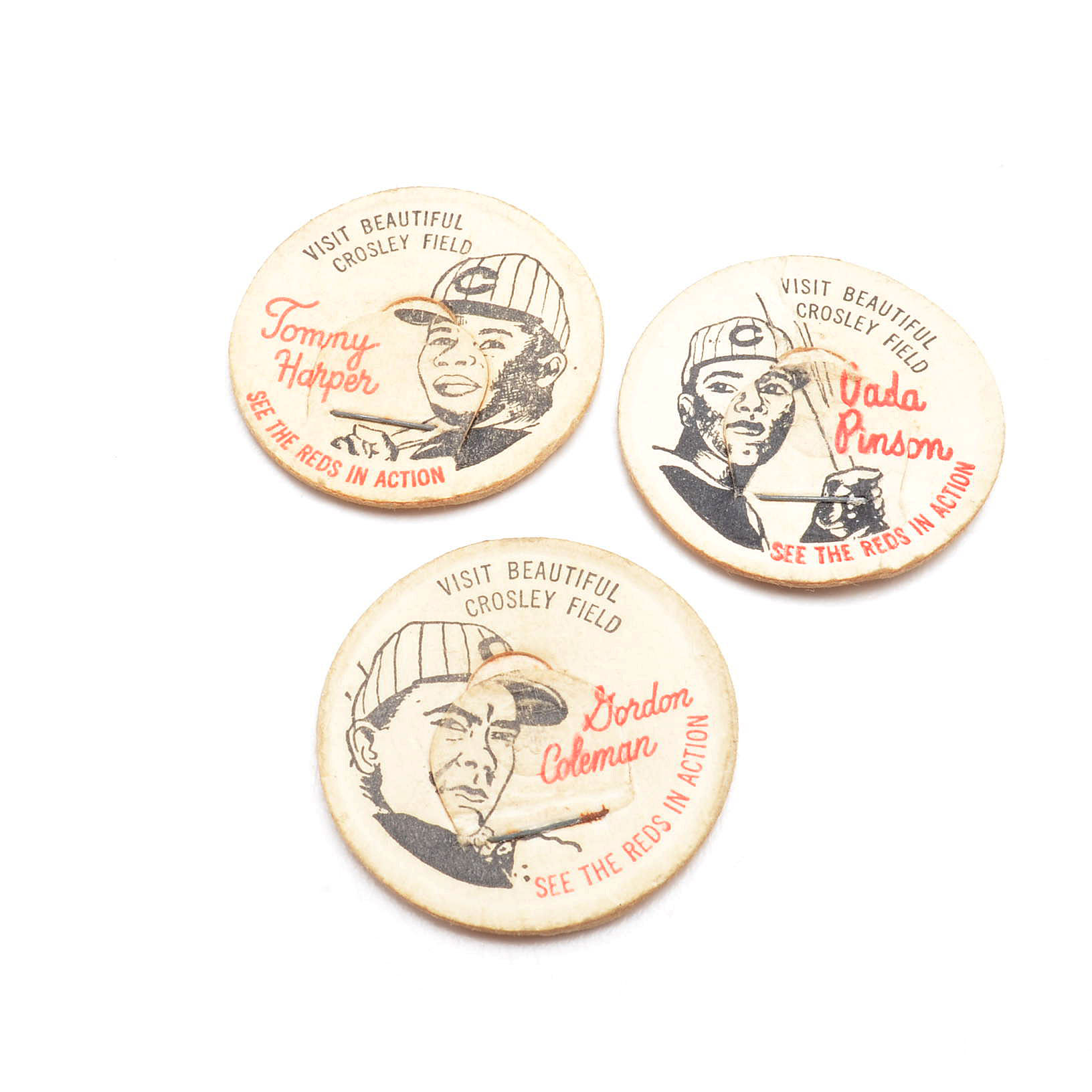 Three French Bauer Cincinnati Reds Milk Lids