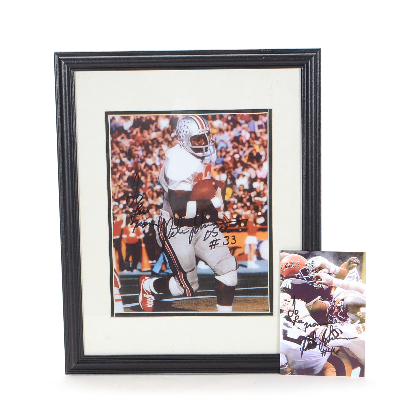 Two Signed Pete Johnson Ohio State and Bengals Football Photos