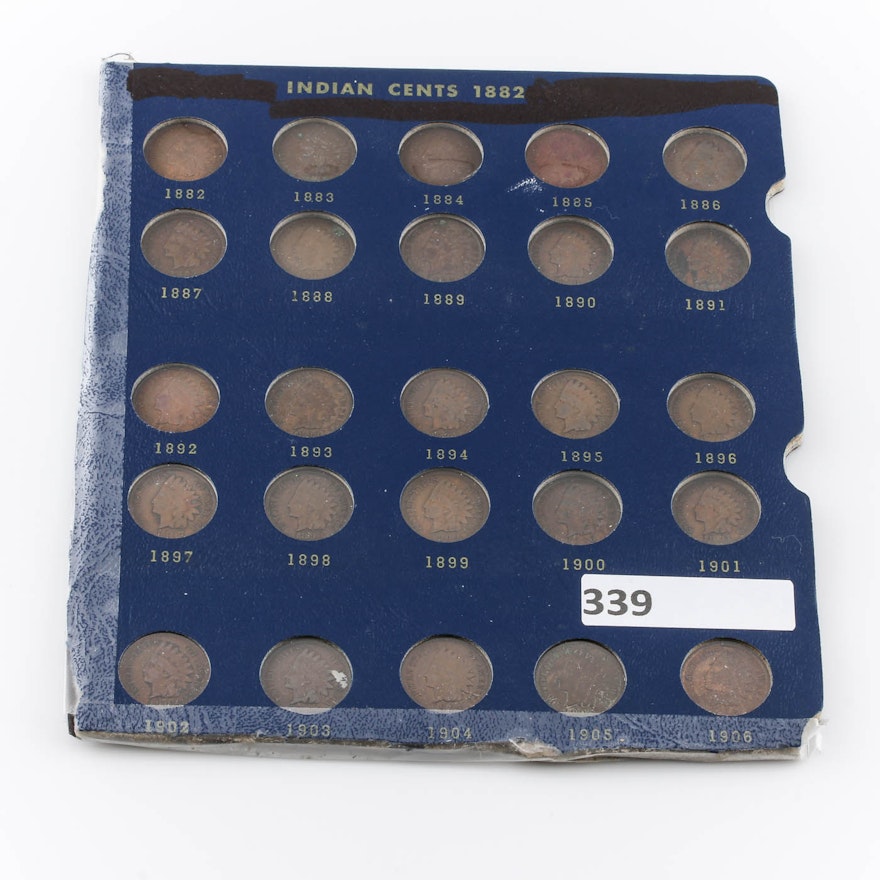 Group of 25 Indian Head Cents in a Page from a Whitman Coin Folder