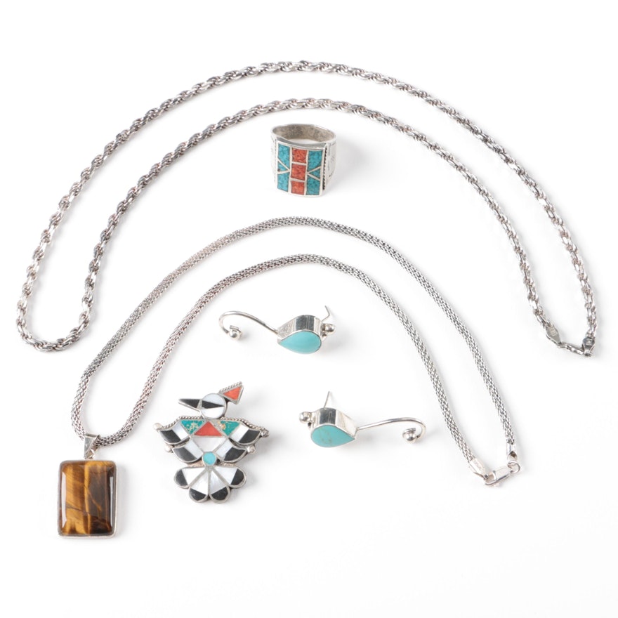 Italian and Native American Style Sterling Silver and Stone Jewelry