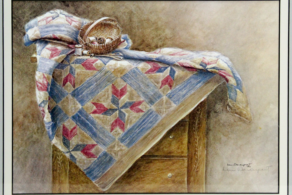 Lou Davenport 1980s Offset Lithograph Print After Still Life with Quilt