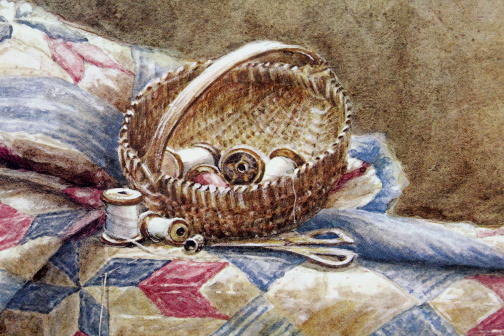 Lou Davenport 1980s Offset Lithograph Print After Still Life with Quilt