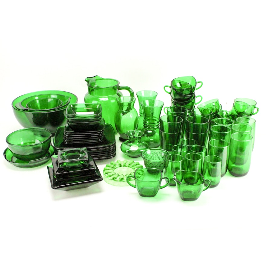 Emerald Green Glass Dinnerware and Decor