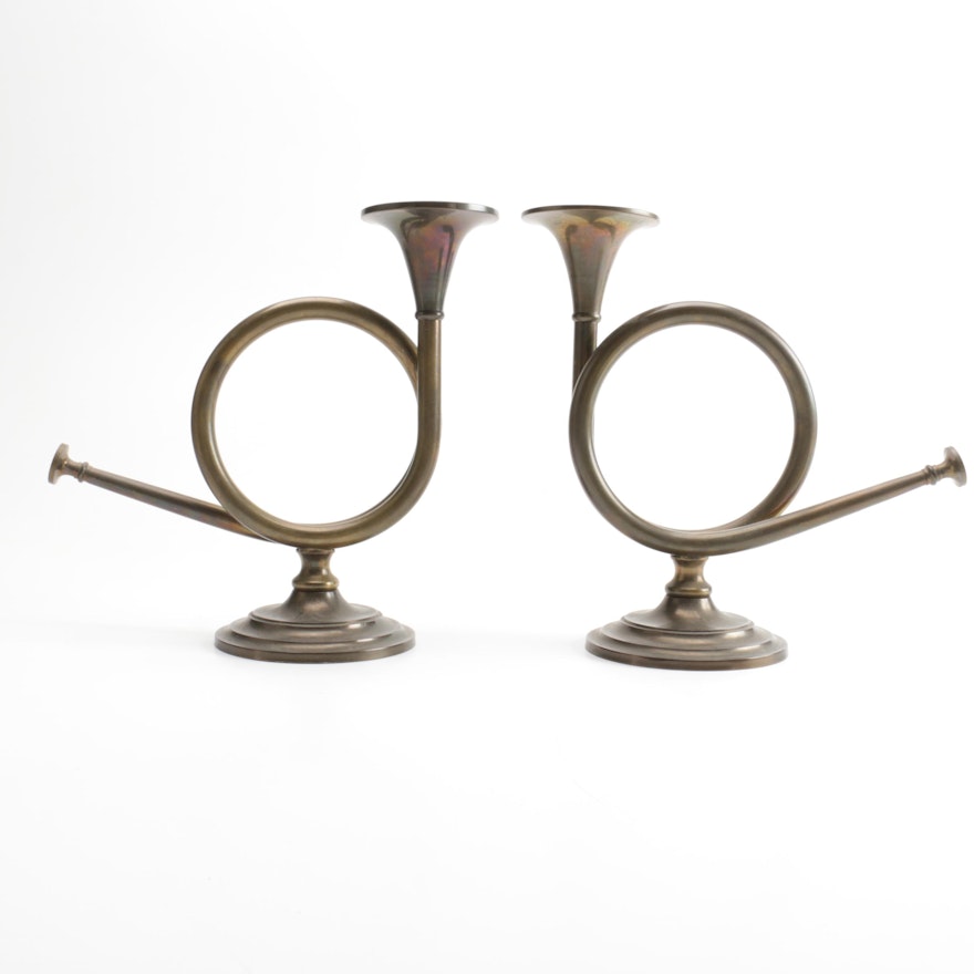 Brass Horn Candleholders