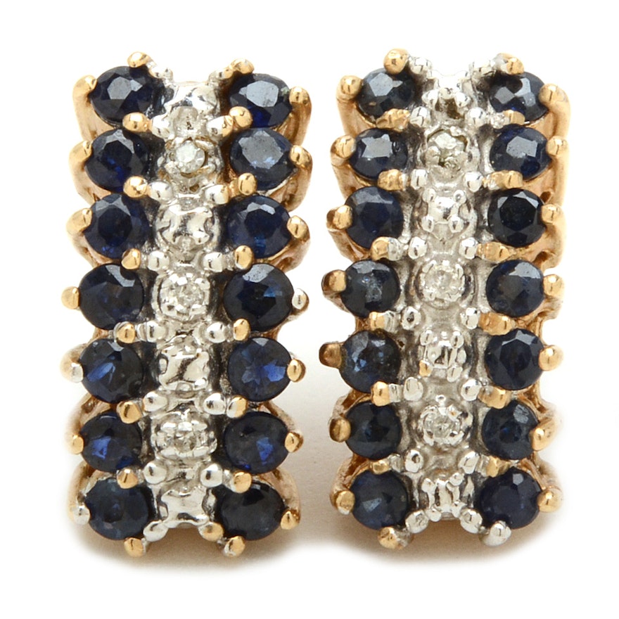 10K Yellow Gold Sapphire and Diamond Earrings