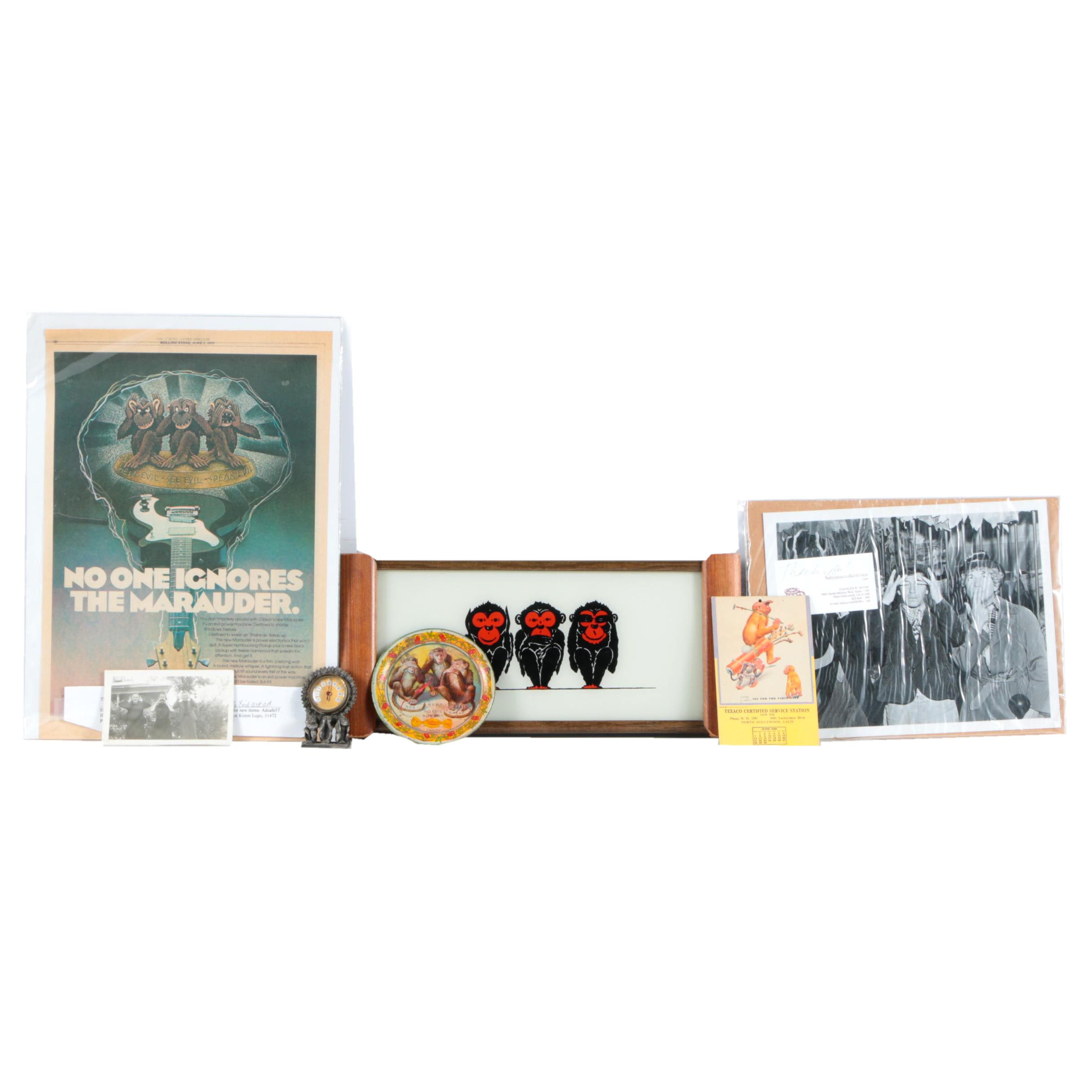 Vintage "Three Wise Monkeys" Motif Objects and Ephemera