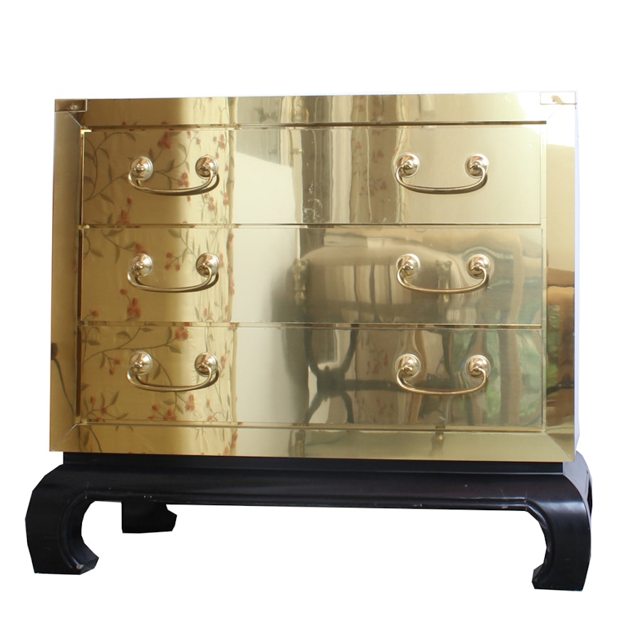 Vintage Brass-Wrapped Wooden Dresser