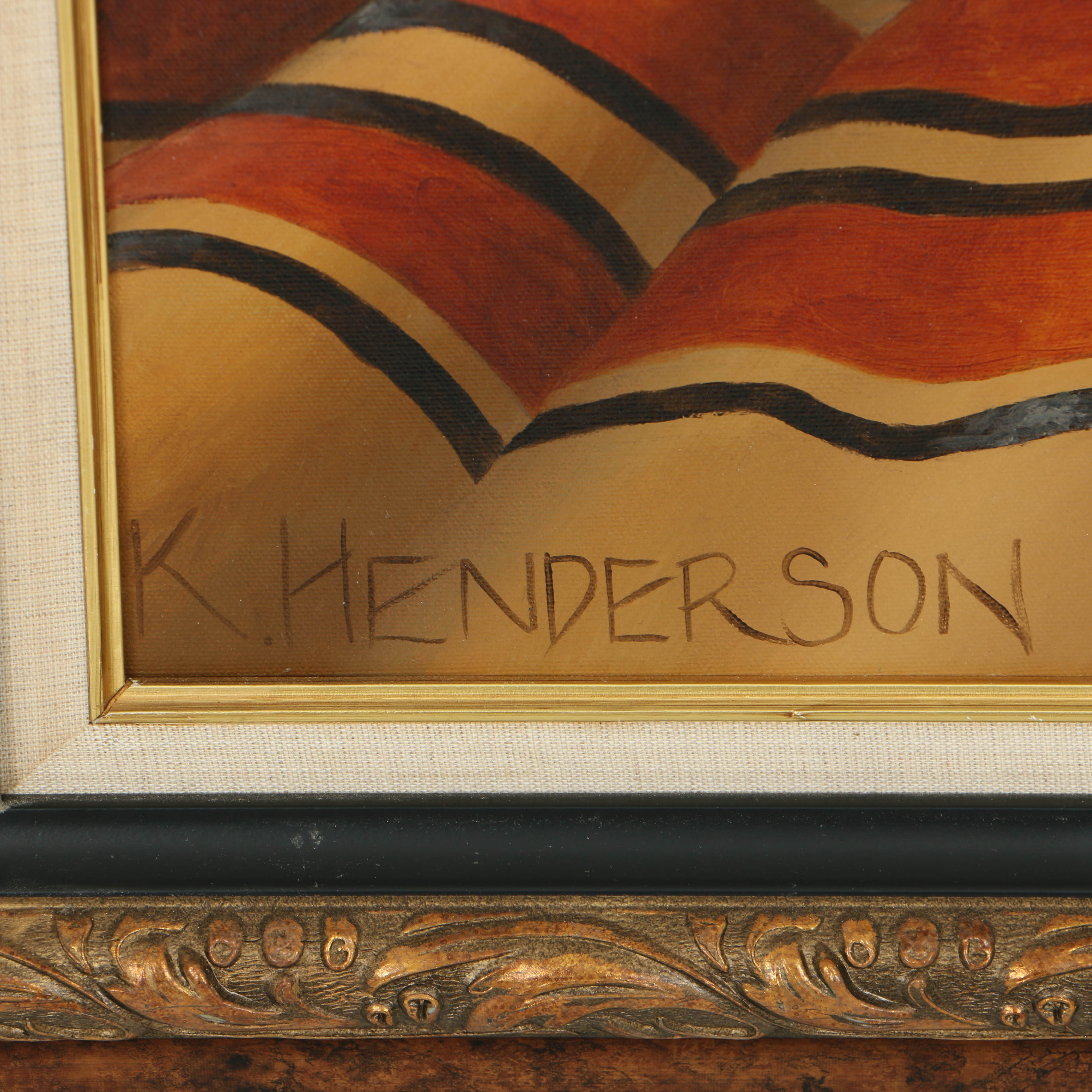 Kay Henderson Oil Painting on Canvas "Red Flowers and Basket"