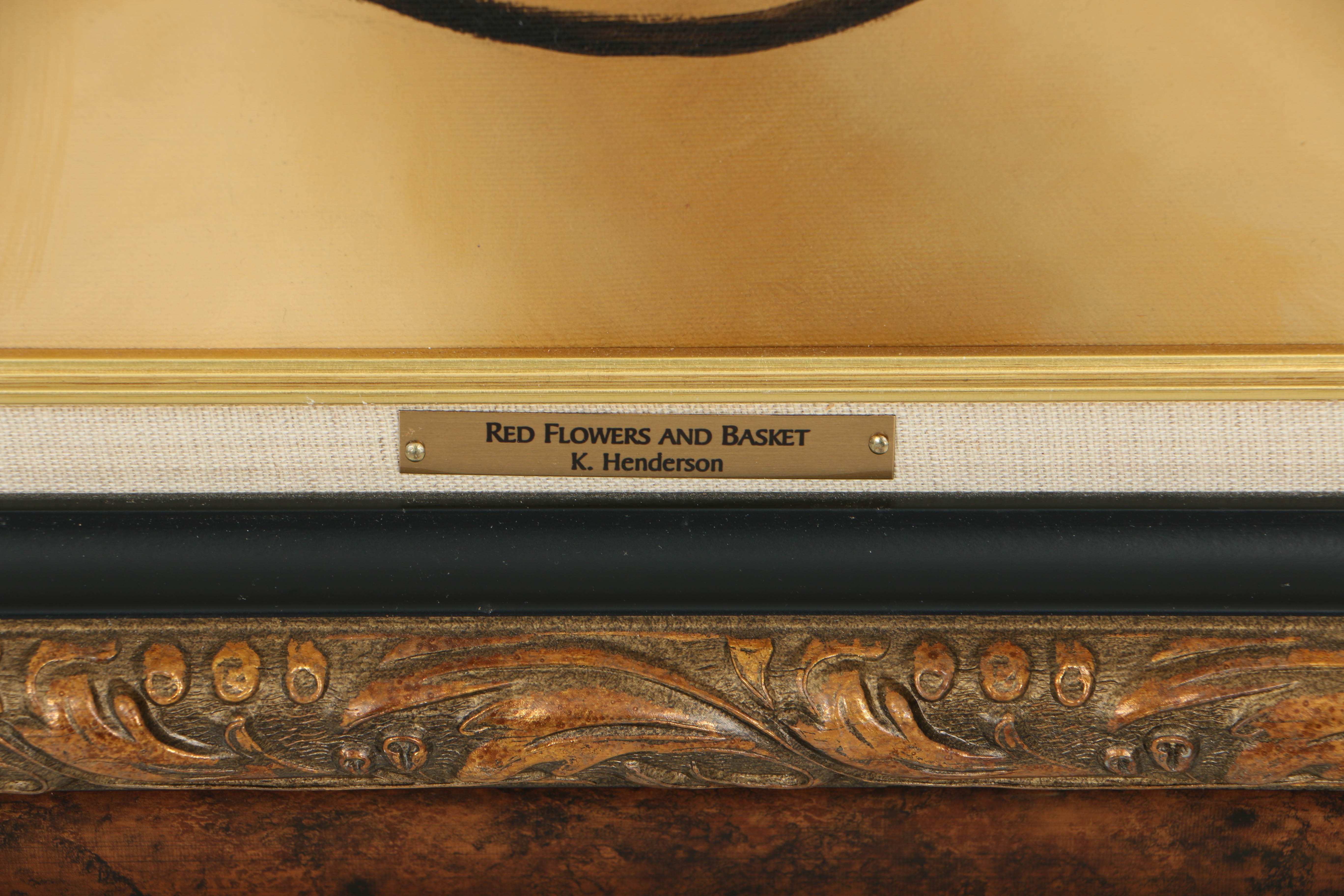 Kay Henderson Oil Painting on Canvas "Red Flowers and Basket"