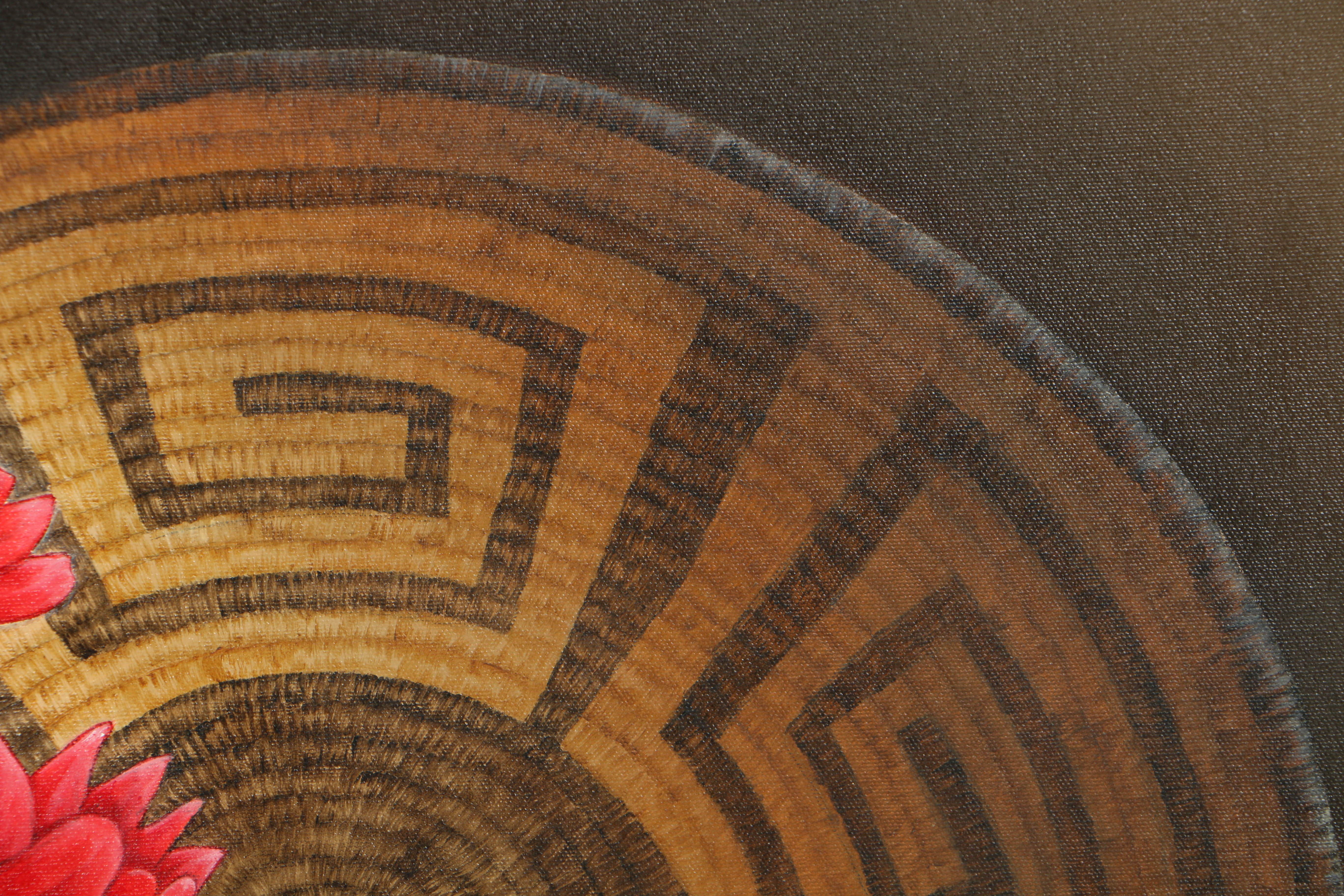 Kay Henderson Oil Painting on Canvas "Red Flowers and Basket"