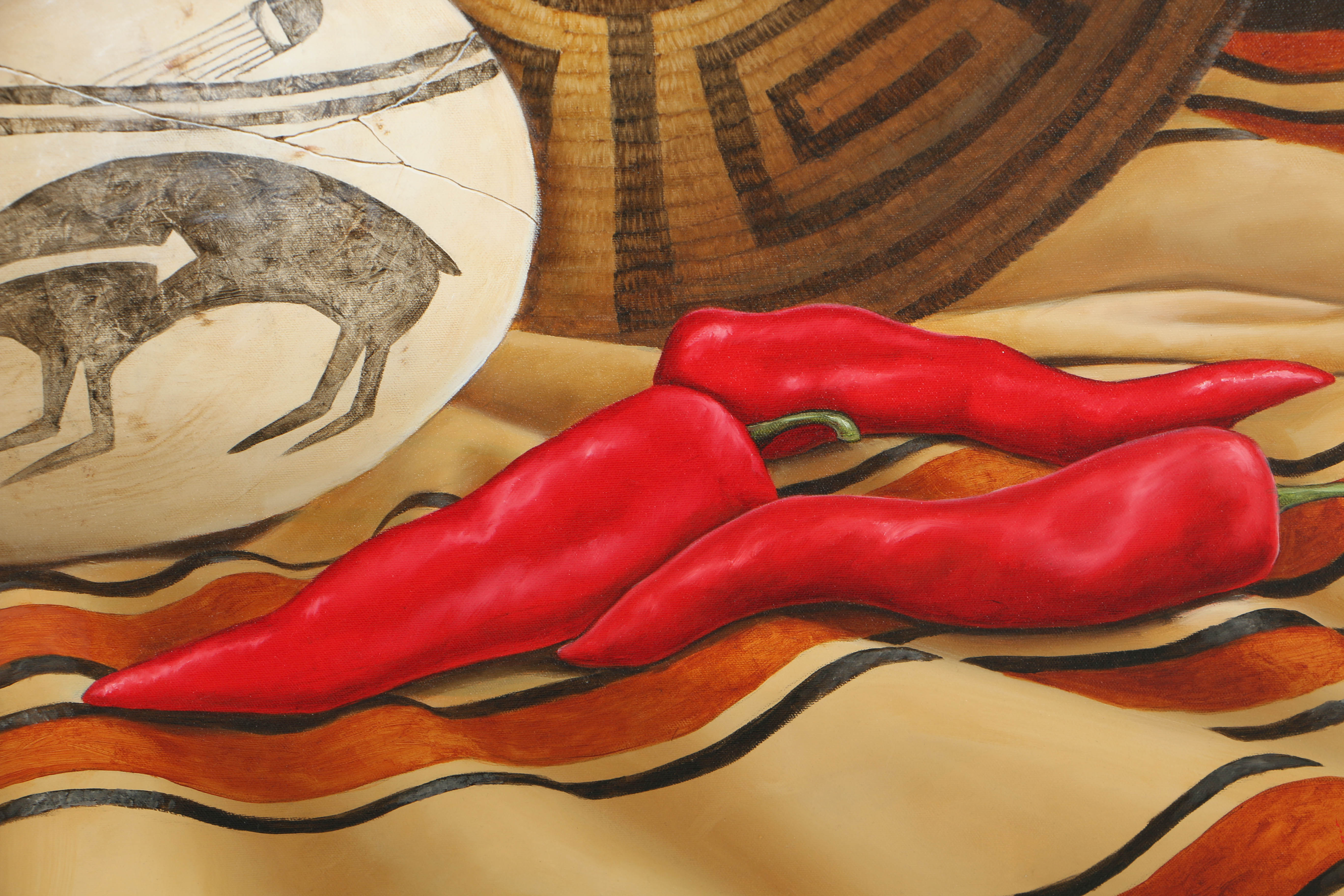 Kay Henderson Oil Painting on Canvas "Red Flowers and Basket"