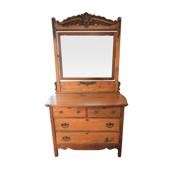 Antique Late Victorian Oak Dresser & Mirror