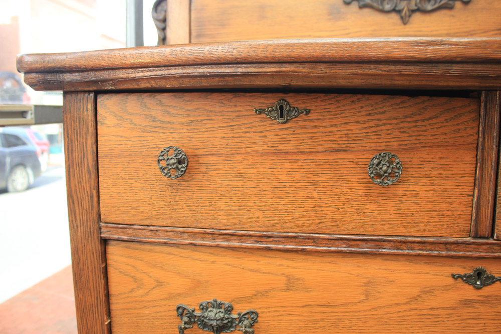 Antique Late Victorian Oak Dresser & Mirror