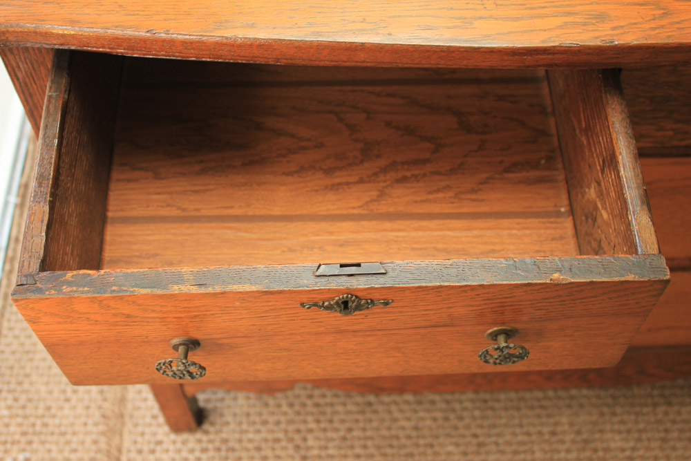 Antique Late Victorian Oak Dresser & Mirror