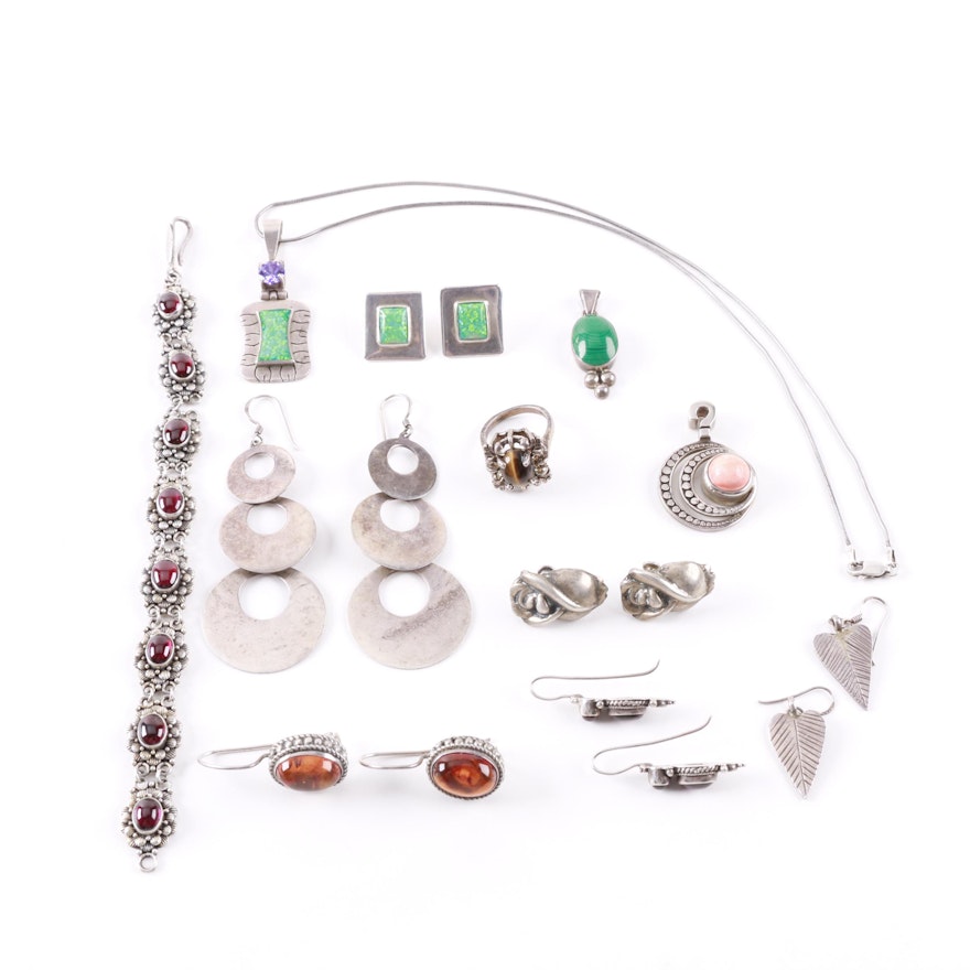 Selection of Sterling Silver Jewelry Including Gemstones