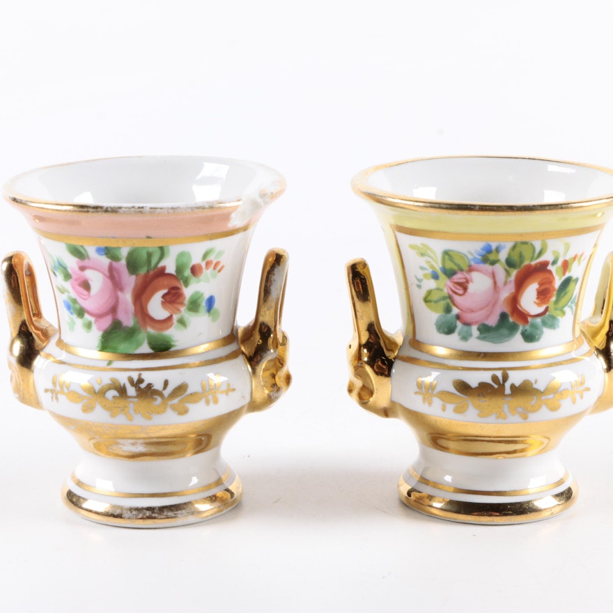 Pair of Hand Painted Amoges Porcelain Toothpick Holders