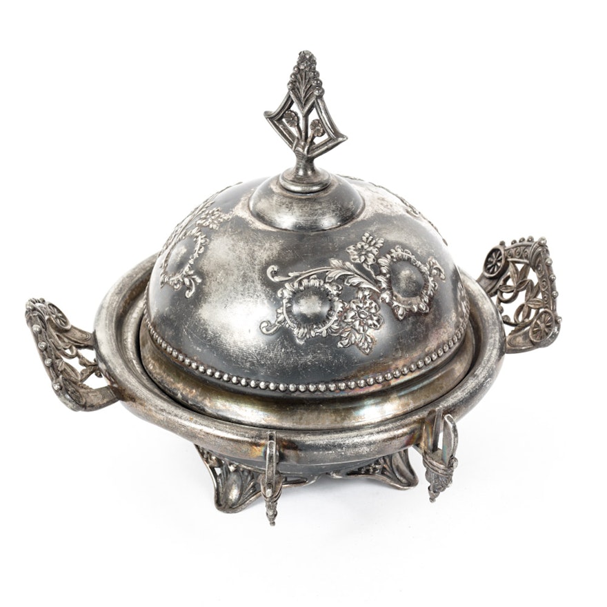 Circa 1880 Bristol Silver Plate Covered Dome Butter Dish