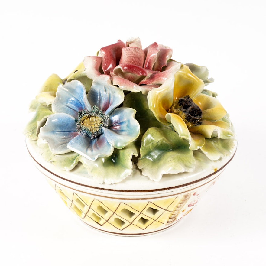 Italian Capodimonte Hand Painted Floral Bowl