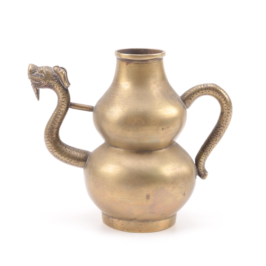 Chinese Double Gourd Dragon-Handled Brass Coffee Pot