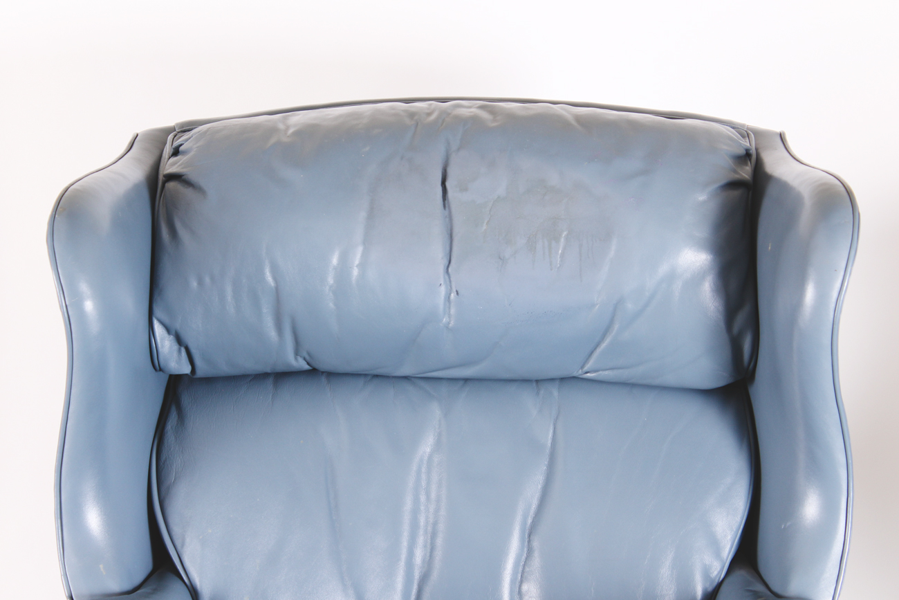 Stegman's Vintage Blue Leather Upholstered Wingback Armchair