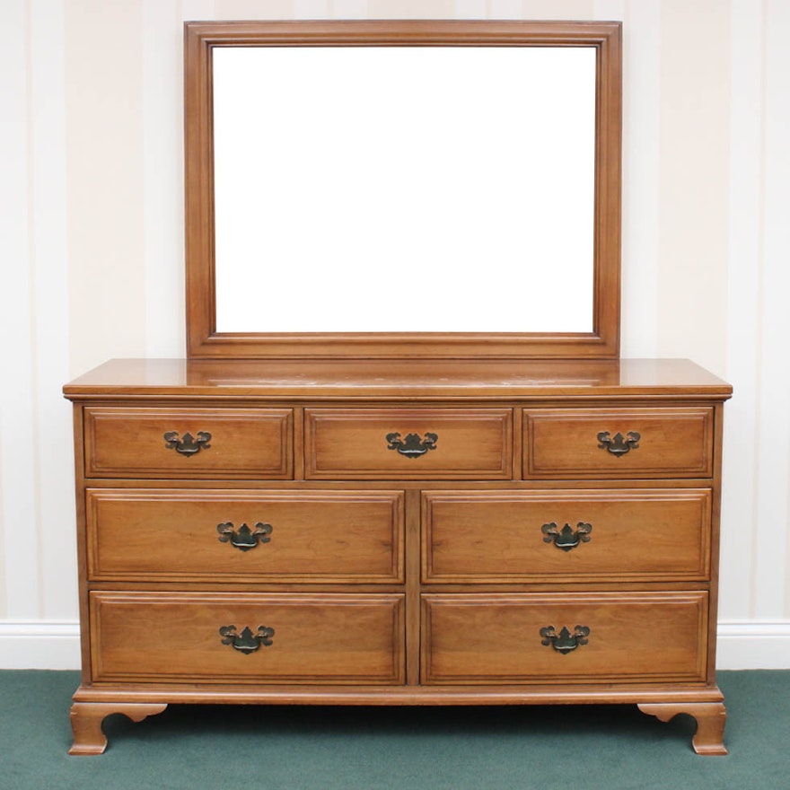 Vintage Cherry Wood Dresser with Mirror by Davis Cabinet Company