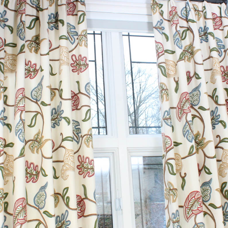 Custom Crewel Fabric Drapery Panels